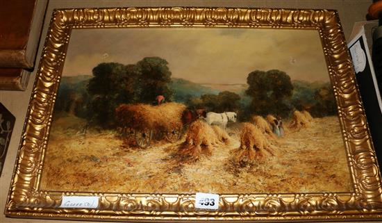 Oil on canvas - Harvesting at Revcleft, South Devon by Thomas Dingle